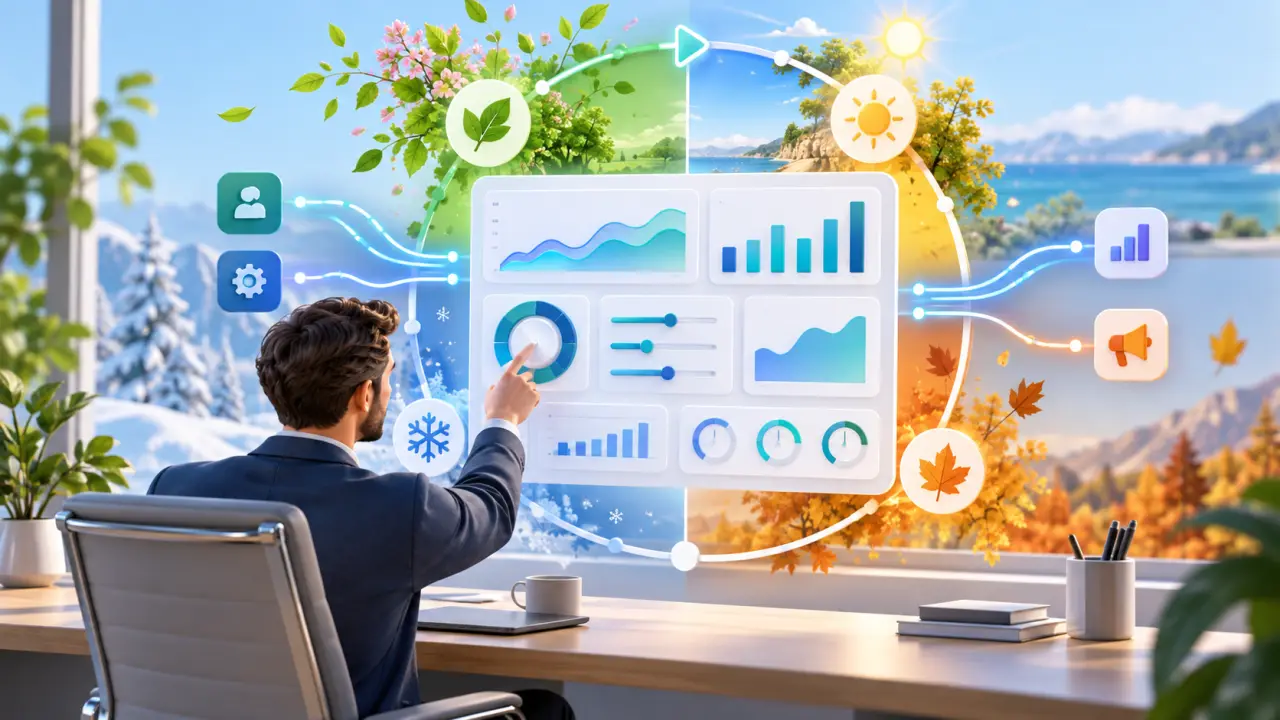 Tableau de bord affichant l'évolution saisonnière des indicateurs d'une entreprise
