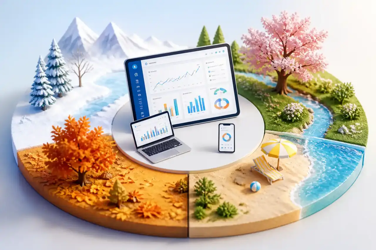 Tableau de bord illustrant la saisonnalité et l'analyse de données