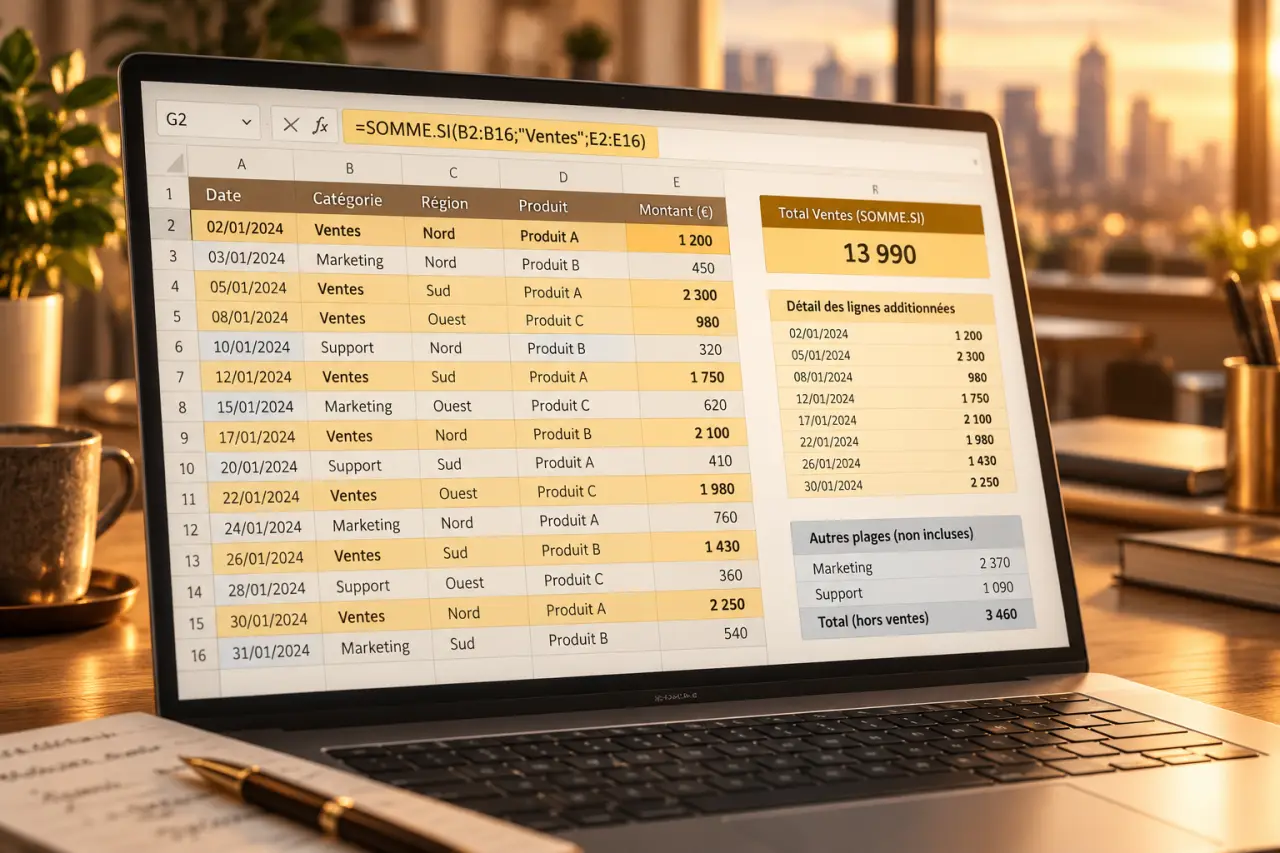 Excel SOMME.SI : additionner les bonnes lignes sans confondre les plages