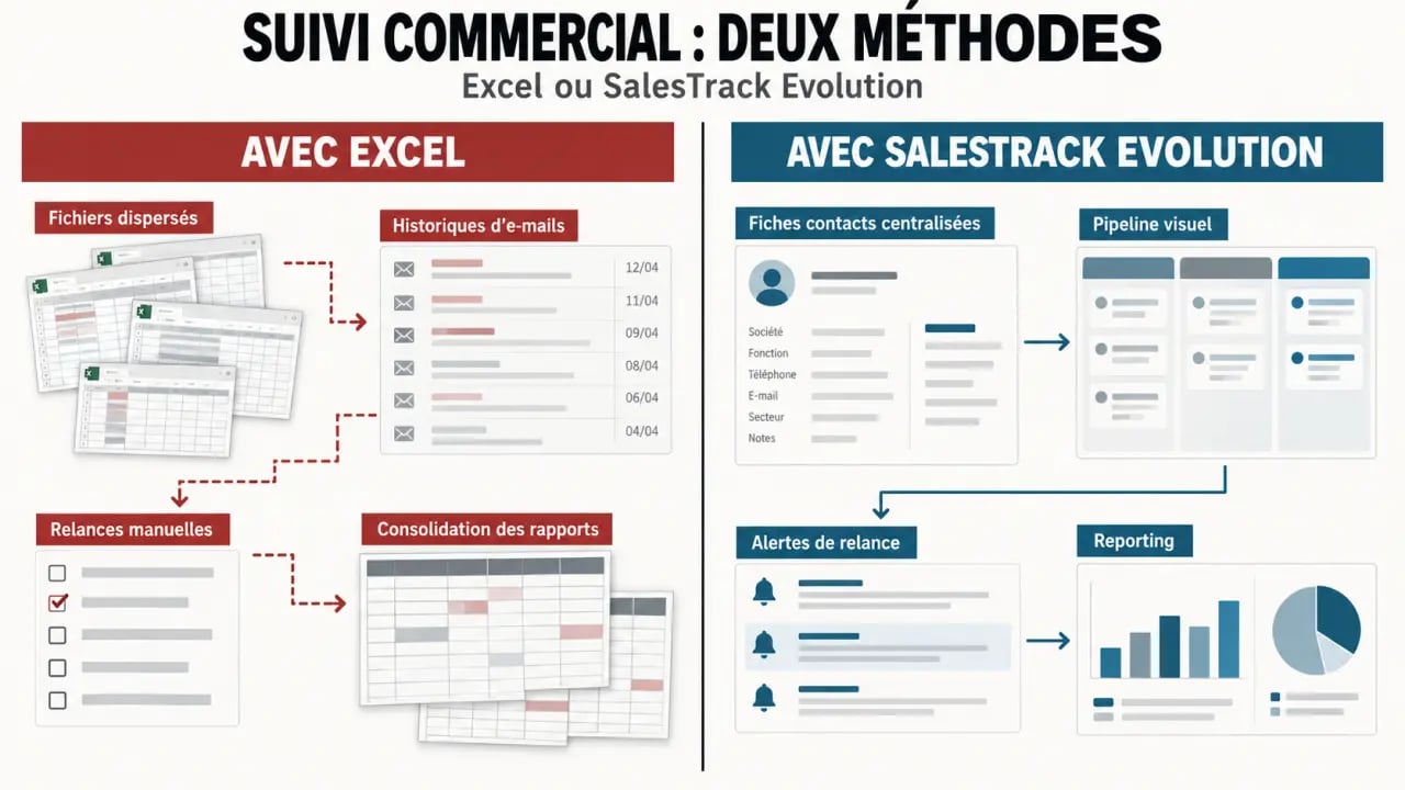 Avis logiciel CRM SalesTrack Evolution : comparaison du suivi commercial avec Excel