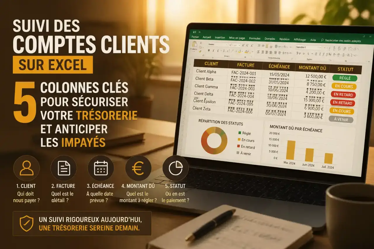 Suivi des comptes clients sur Excel : 5 colonnes clés pour sécuriser votre trésorerie et anticiper les impayés