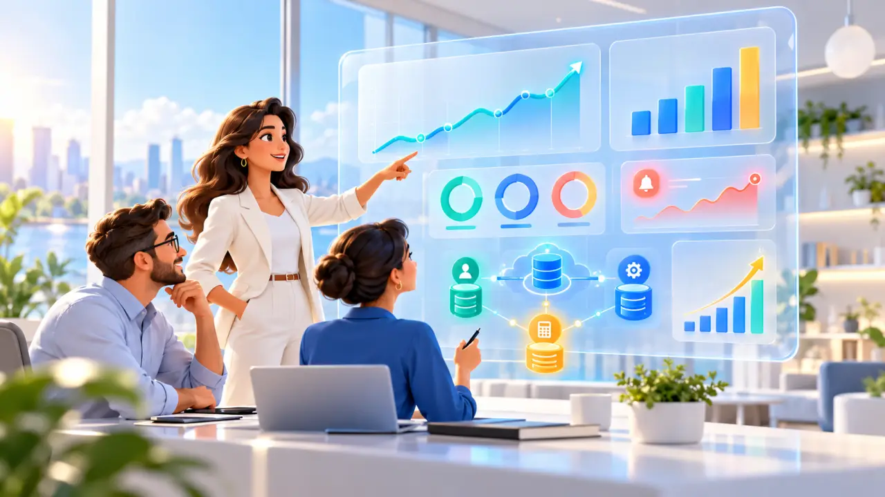 Tableau de bord PME affichant des indicateurs financiers et commerciaux