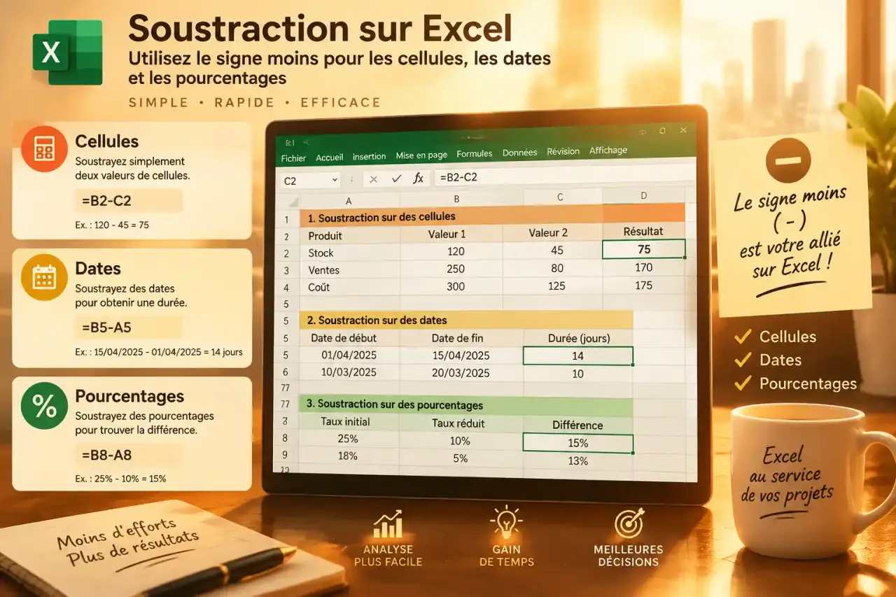 Soustraction sur Excel : utilisez le signe moins pour les cellules, les dates et les pourcentages
