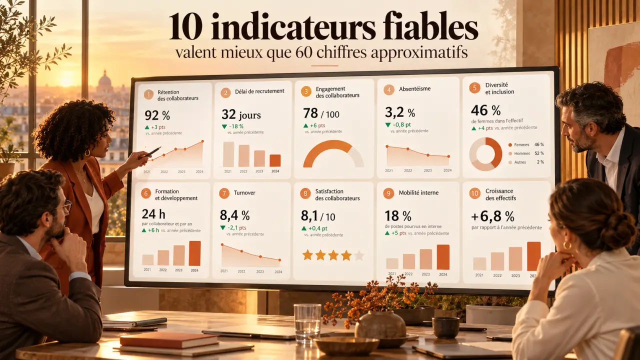 Tableau de bord RH : 10 indicateurs fiables valent mieux que 60 chiffres approximatifs