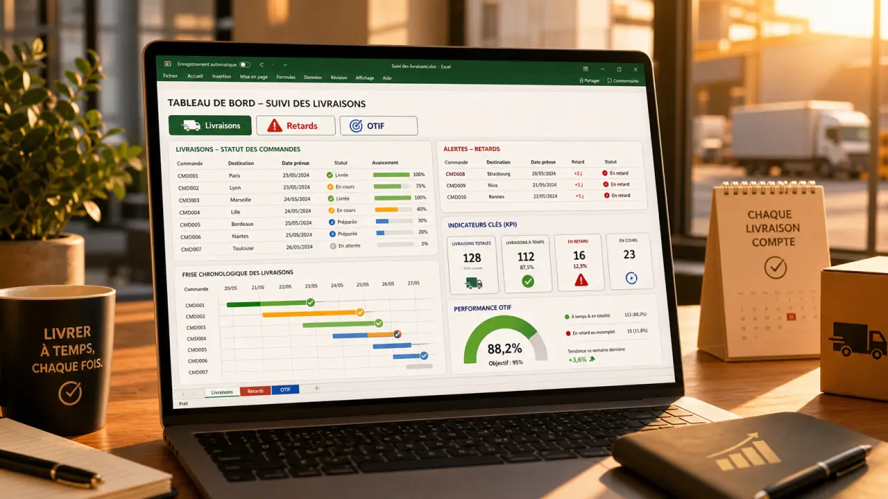 Suivi des livraisons Excel : 3 onglets pour voir les retards et piloter l’OTIF