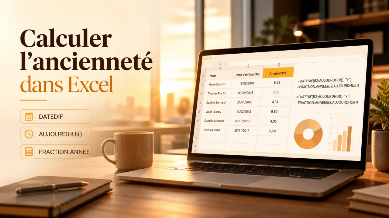DATEDIF, AUJOURDHUI() ou FRACTION.ANNEE : quelle formule choisir pour calculer l’ancienneté dans Excel ?