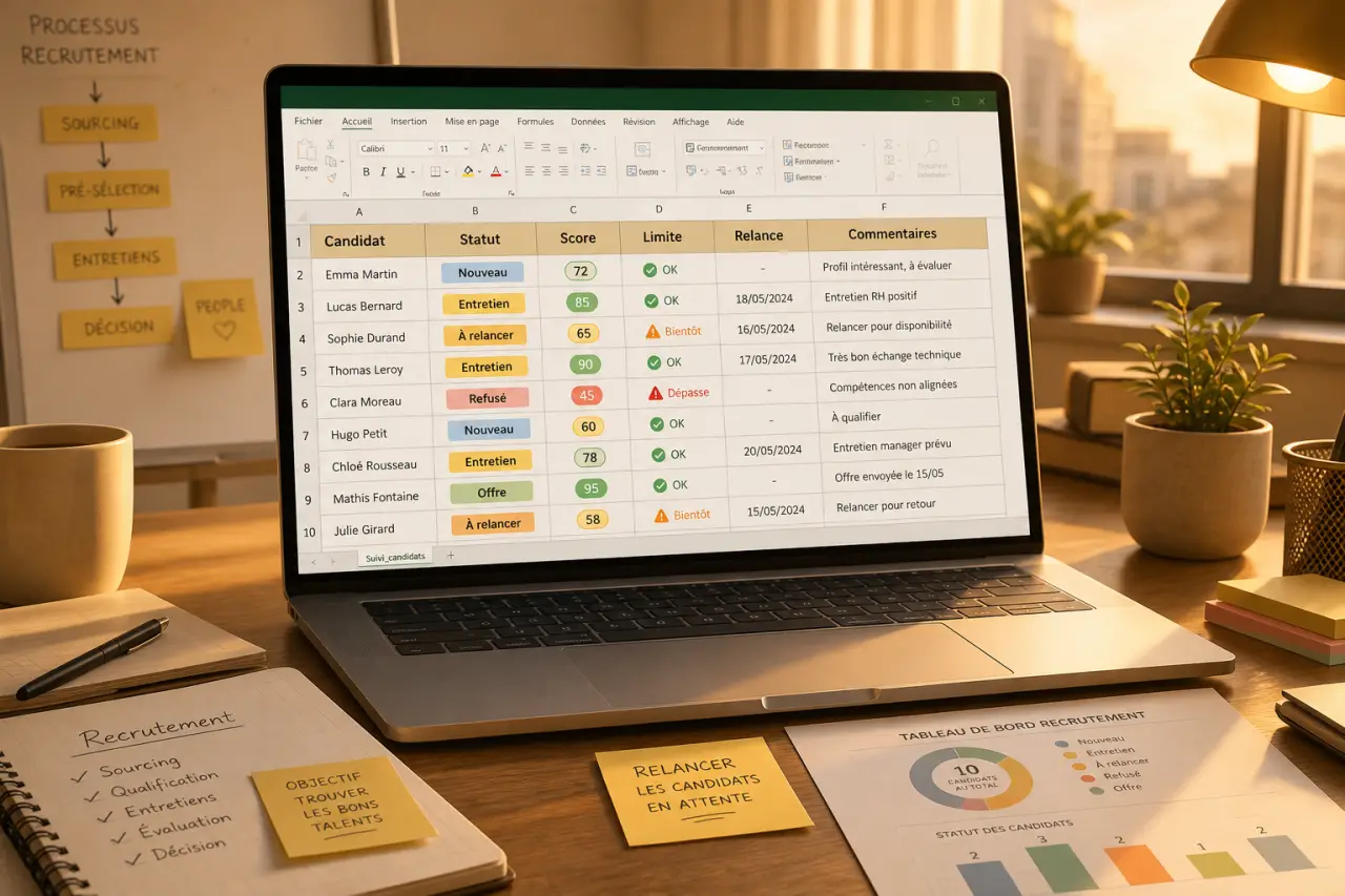 Excel pour suivre les candidats : statuts, scores et limites avant l’ATS