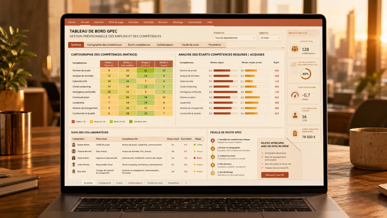 Tableau Excel GPEC : cartographier les compétences, suivre les écarts et préparer le passage à un outil dédié